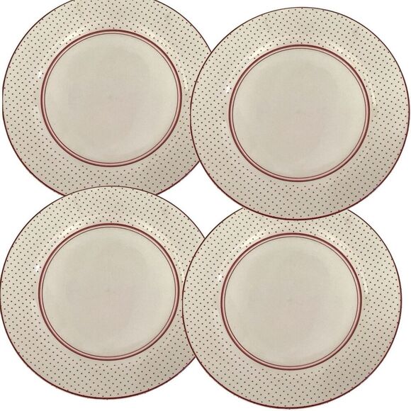 Table Mates Red Polka Dot Dinner Plates Set Of 4 Malaysia Ceramic - Picture 1 of 4
